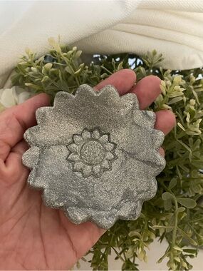 Silver Glittery Sunflower Gray Polymer Clay Jewelry Dish